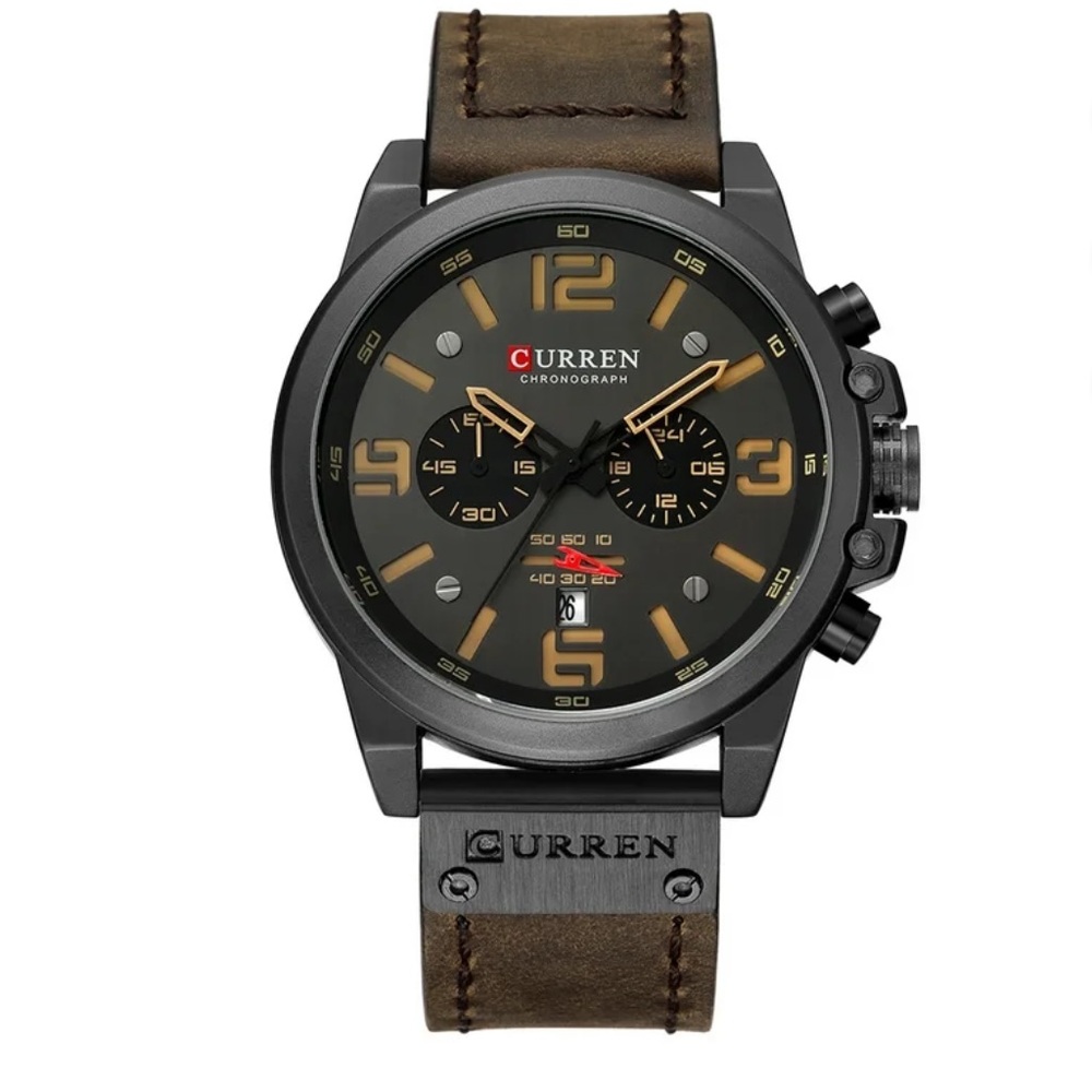 Curren Black and Brown Chronograph Wristwatch Calendar Hour Minute Watch